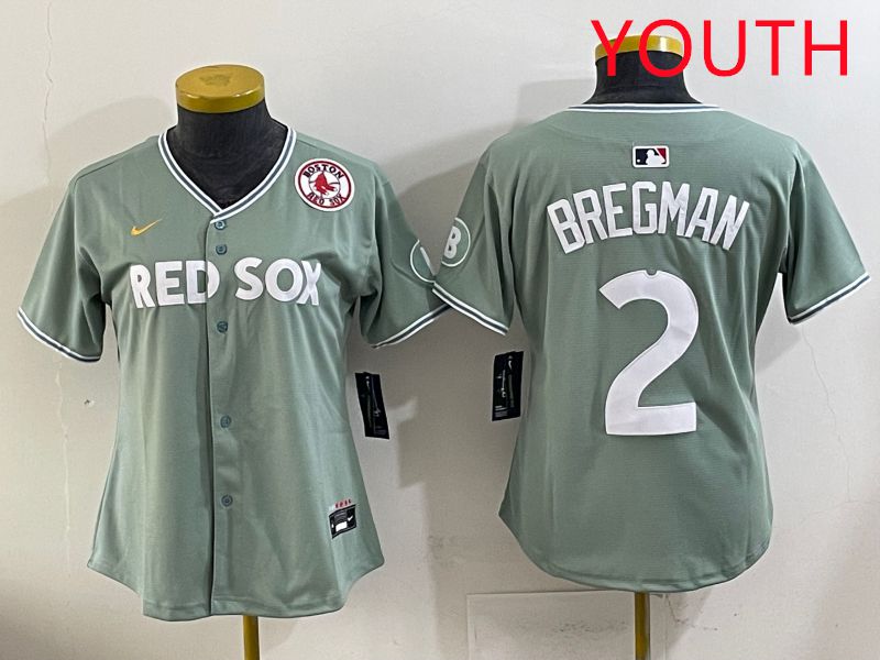 Youth 2025 Boston Red Sox #2 Bregman Light Green Joint Name Nike MLB Jersey style 10->youth mlb jersey->Youth Jersey